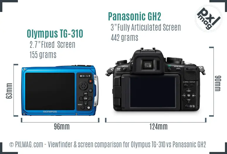 Olympus TG-310 vs Panasonic GH2 Screen and Viewfinder comparison