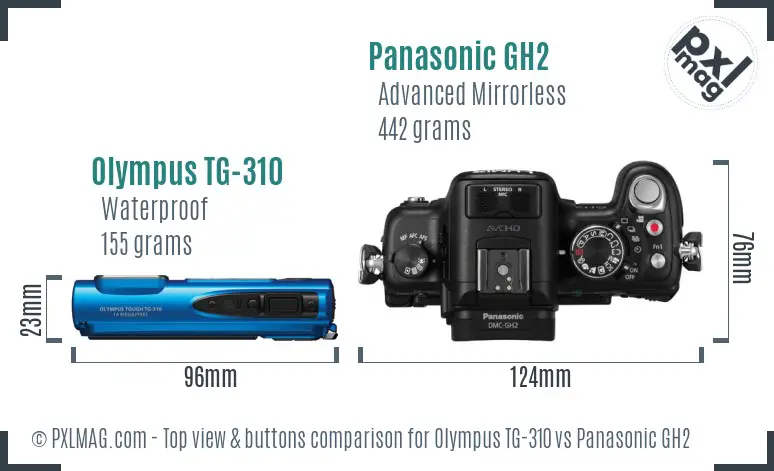 Olympus TG-310 vs Panasonic GH2 top view buttons comparison