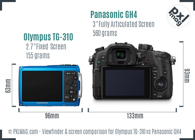 Olympus TG-310 vs Panasonic GH4 Screen and Viewfinder comparison
