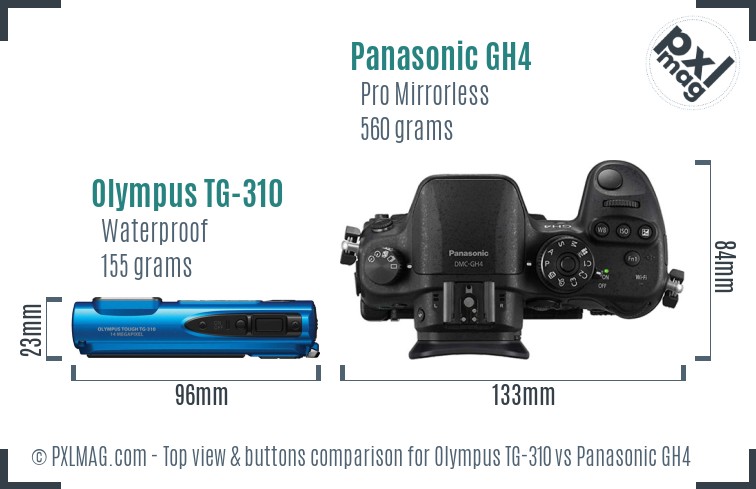 Olympus TG-310 vs Panasonic GH4 top view buttons comparison
