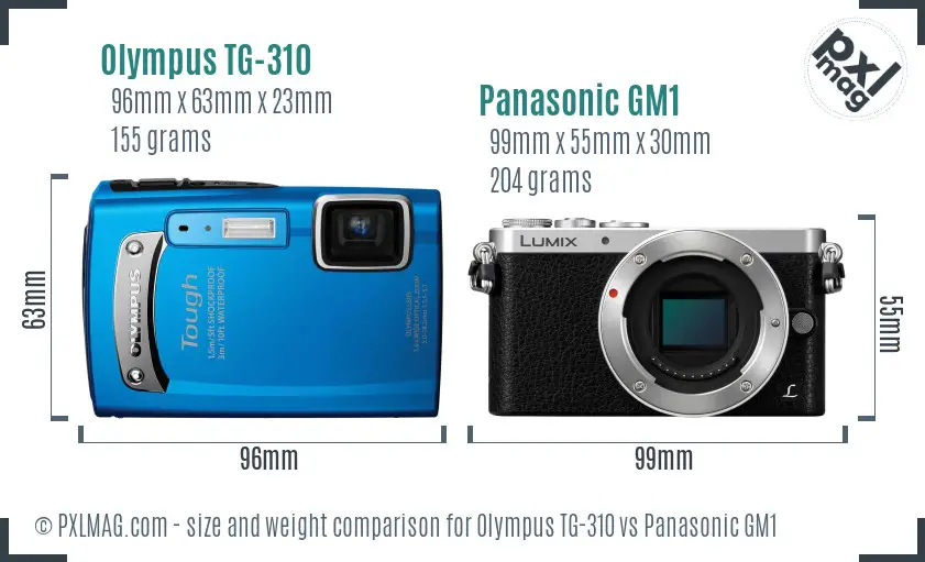 Olympus TG-310 vs Panasonic GM1 size comparison Olympus TG-310 vs Panasonic GM1 size comparison