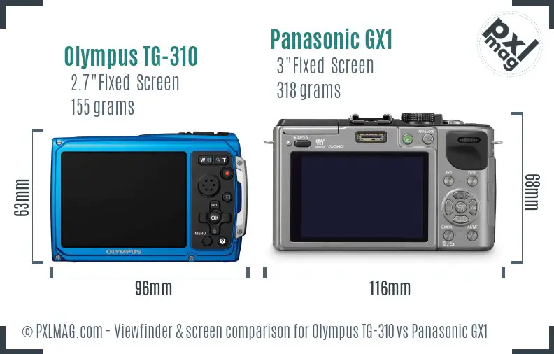 Olympus TG-310 vs Panasonic GX1 Screen and Viewfinder comparison