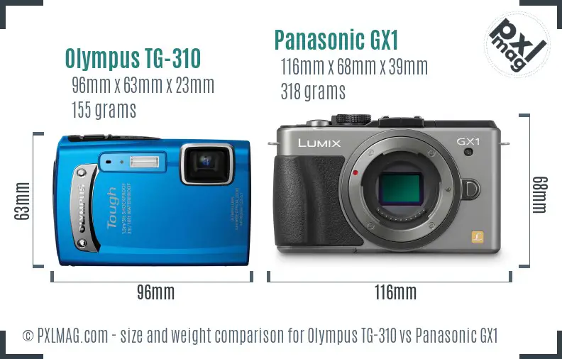 Olympus TG-310 vs Panasonic GX1 size comparison