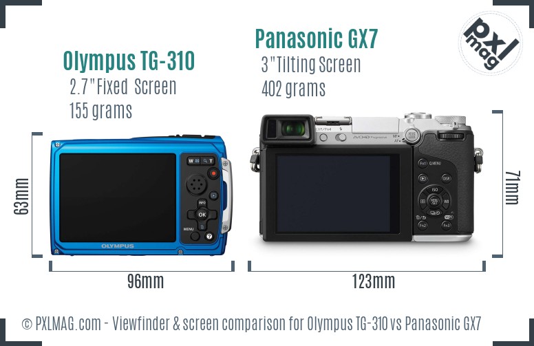 Olympus TG-310 vs Panasonic GX7 Screen and Viewfinder comparison