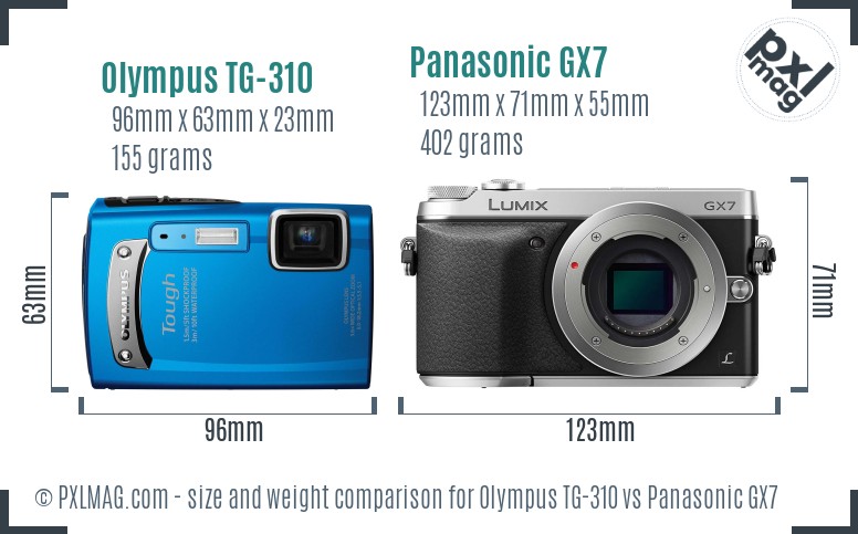 Olympus TG-310 vs Panasonic GX7 size comparison