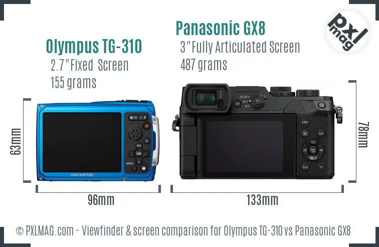 Olympus TG-310 vs Panasonic GX8 Screen and Viewfinder comparison