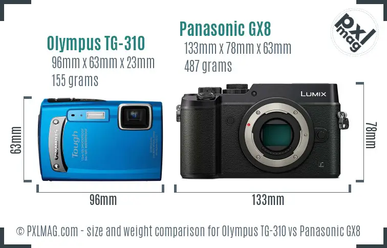 Olympus TG-310 vs Panasonic GX8 size comparison Olympus TG-310 vs Panasonic GX8 size comparison