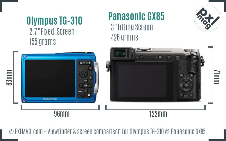 Olympus TG-310 vs Panasonic GX85 Screen and Viewfinder comparison