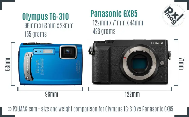 Olympus TG-310 vs Panasonic GX85 size comparison