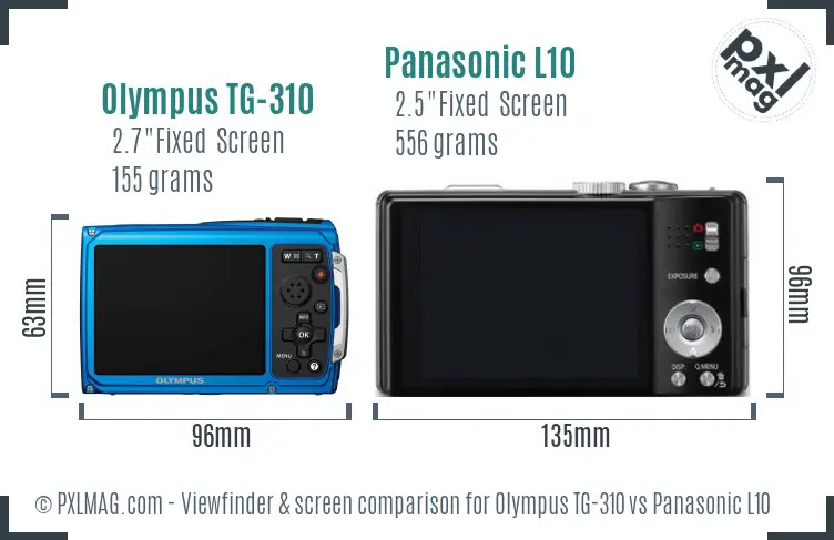 Olympus TG-310 vs Panasonic L10 Screen and Viewfinder comparison