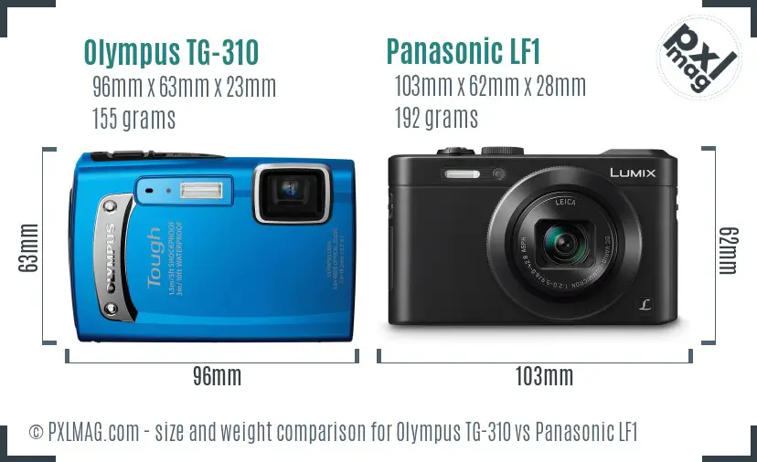 Olympus TG-310 vs Panasonic LF1 size comparison