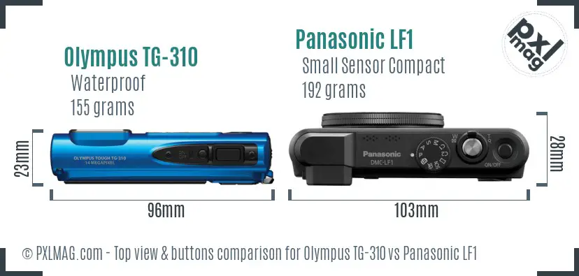 Olympus TG-310 vs Panasonic LF1 top view buttons comparison