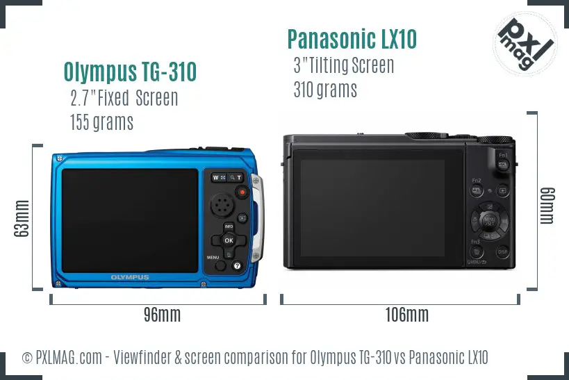 Olympus TG-310 vs Panasonic LX10 Screen and Viewfinder comparison