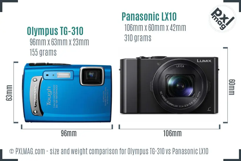 Olympus TG-310 vs Panasonic LX10 size comparison