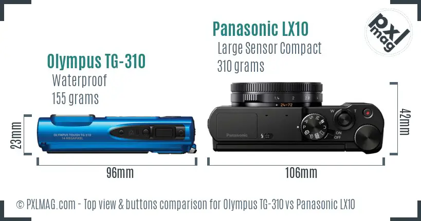 Olympus TG-310 vs Panasonic LX10 top view buttons comparison