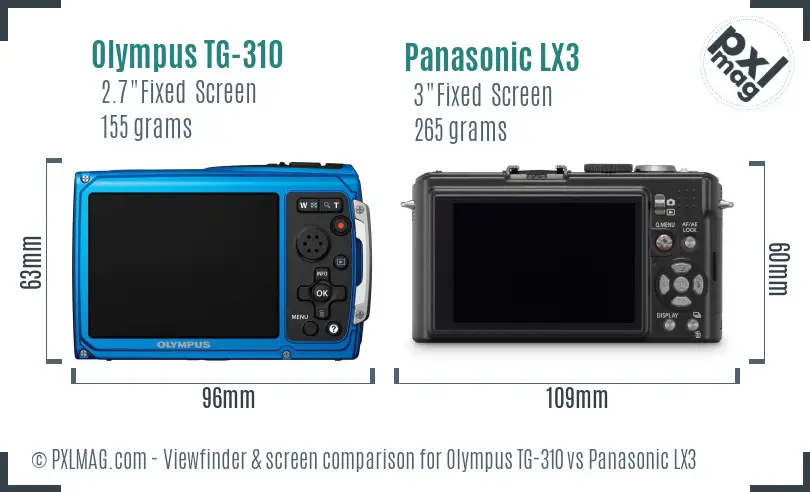 Olympus TG-310 vs Panasonic LX3 Screen and Viewfinder comparison
