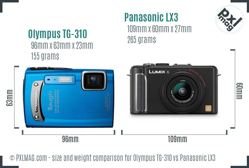 Olympus TG-310 vs Panasonic LX3 size comparison