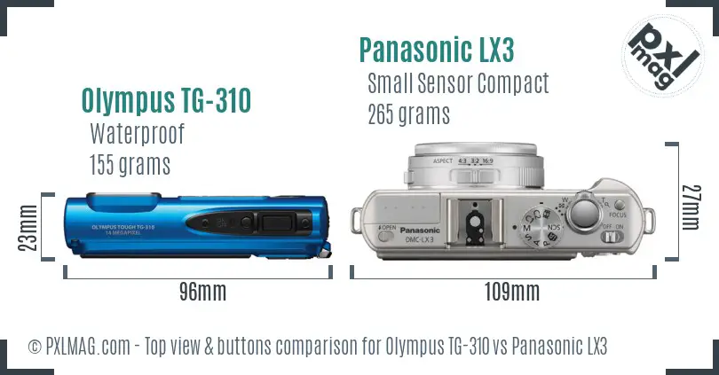 Olympus TG-310 vs Panasonic LX3 top view buttons comparison