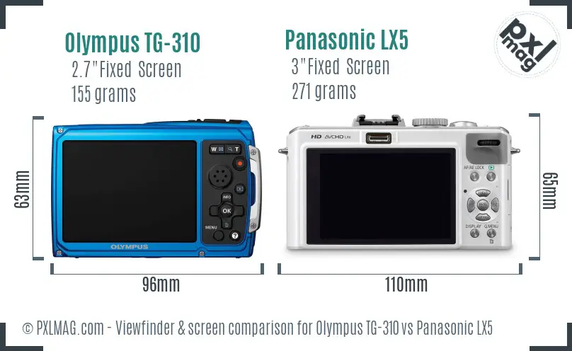 Olympus TG-310 vs Panasonic LX5 Screen and Viewfinder comparison