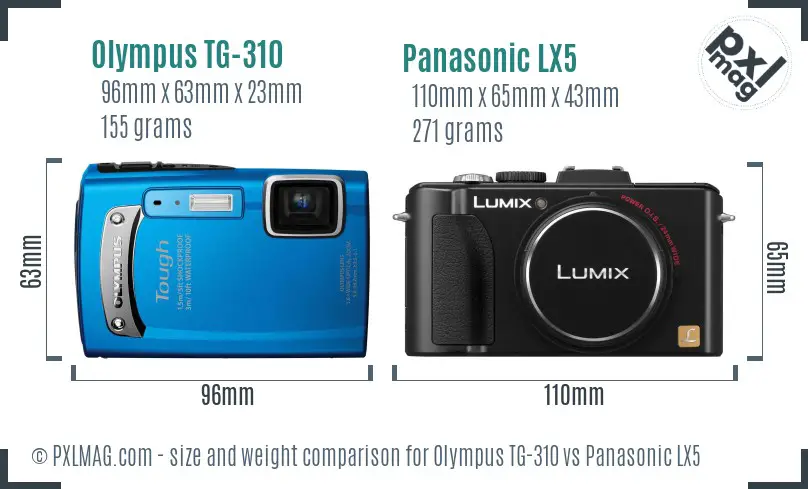 Olympus TG-310 vs Panasonic LX5 size comparison