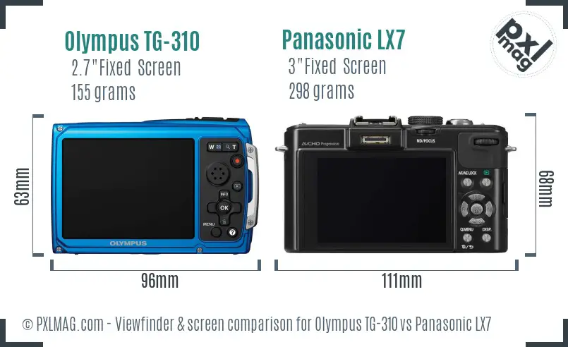 Olympus TG-310 vs Panasonic LX7 Screen and Viewfinder comparison