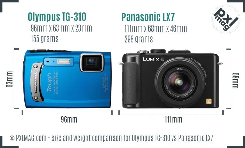 Olympus TG-310 vs Panasonic LX7 size comparison