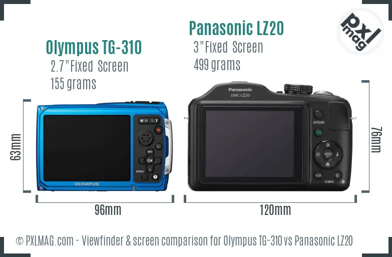 Olympus TG-310 vs Panasonic LZ20 Screen and Viewfinder comparison