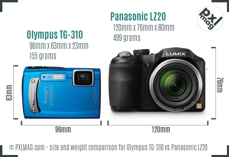 Olympus TG-310 vs Panasonic LZ20 size comparison