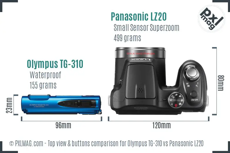 Olympus TG-310 vs Panasonic LZ20 top view buttons comparison