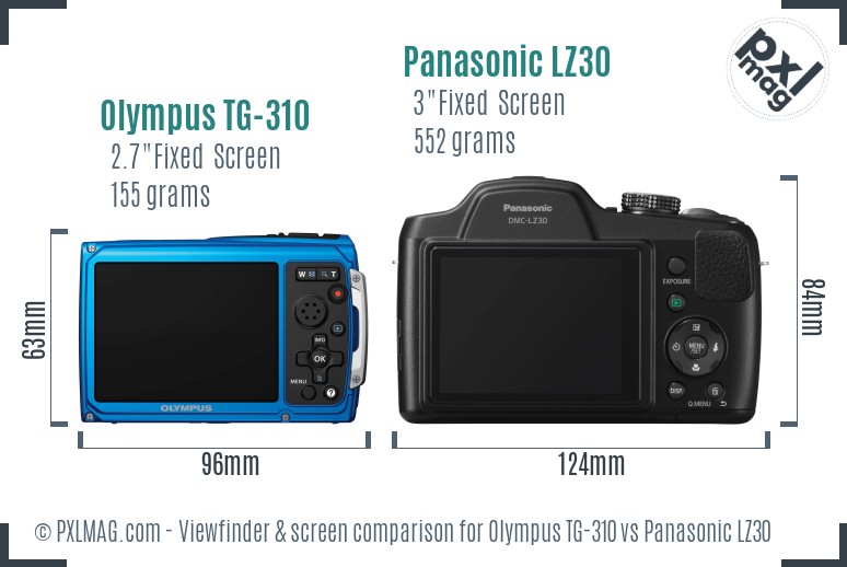 Olympus TG-310 vs Panasonic LZ30 Screen and Viewfinder comparison