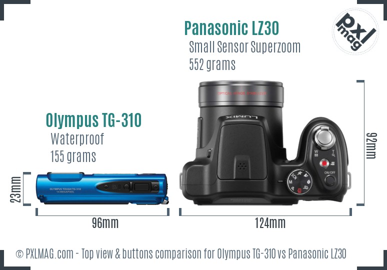 Olympus TG-310 vs Panasonic LZ30 top view buttons comparison