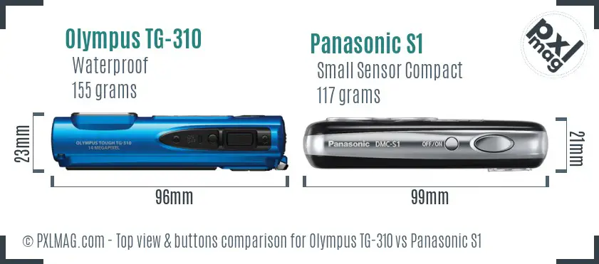 Olympus TG-310 vs Panasonic S1 top view buttons comparison