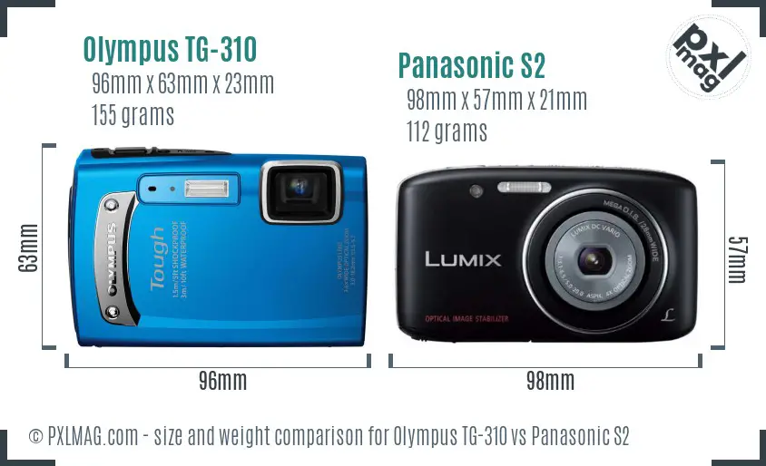 Olympus TG-310 vs Panasonic S2 size comparison Olympus TG-310 vs Panasonic S2 size comparison