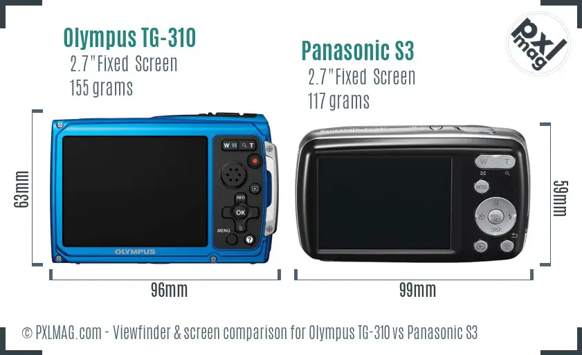 Back screen view - Olympus TG-310 vs Panasonic S3
