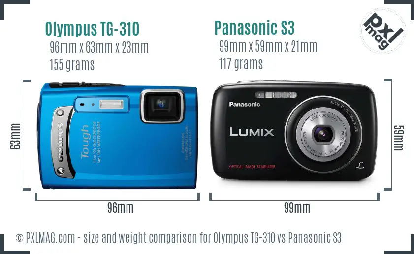 Size comparison between Olympus TG-310 and Panasonic Lumix DMC-S3