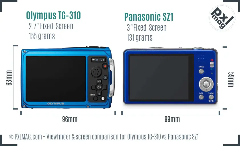 Olympus TG-310 vs Panasonic SZ1 Screen and Viewfinder comparison