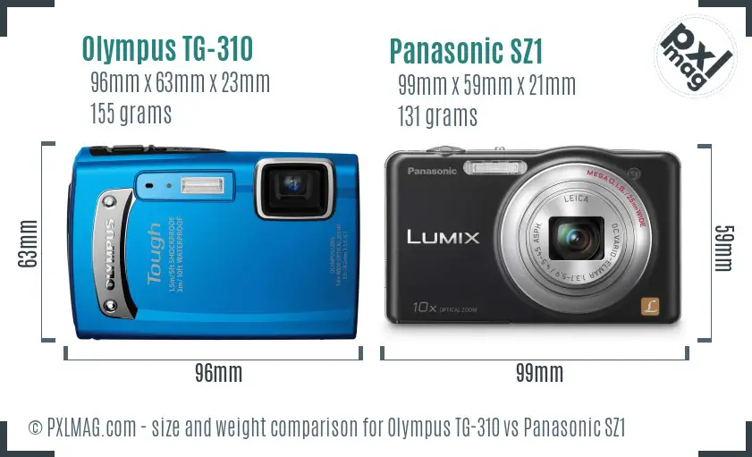 Olympus TG-310 vs Panasonic SZ1 size comparison