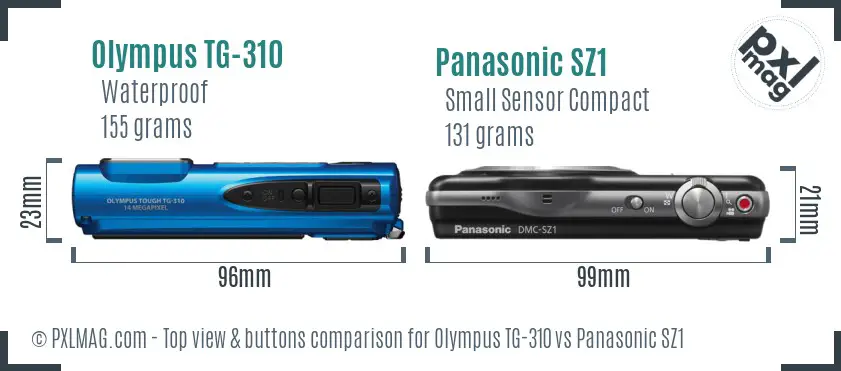 Olympus TG-310 vs Panasonic SZ1 top view buttons comparison