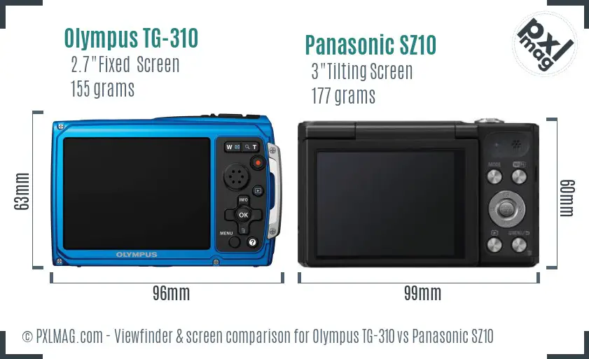 Olympus TG-310 vs Panasonic SZ10 Screen and Viewfinder comparison