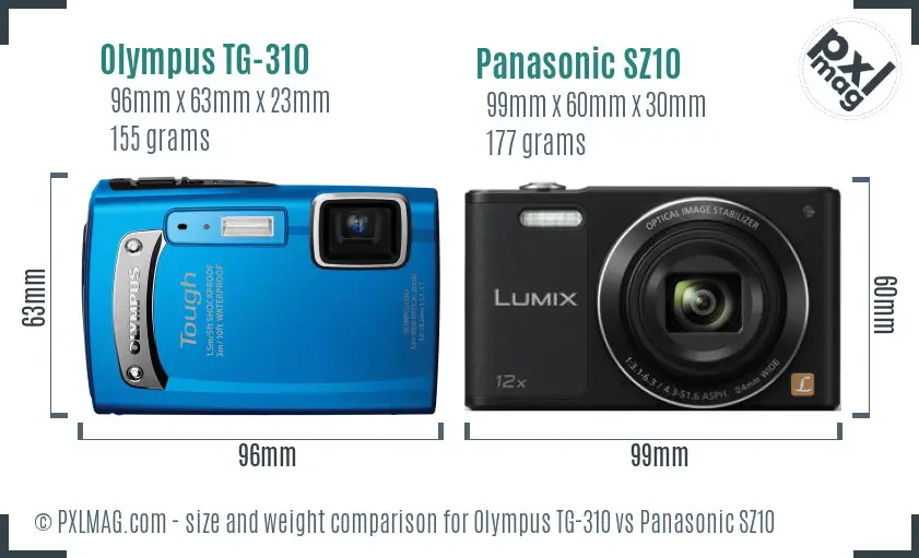 Olympus TG-310 vs Panasonic SZ10 size comparison