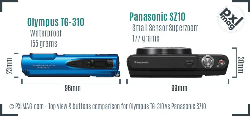 Olympus TG-310 vs Panasonic SZ10 top view buttons comparison