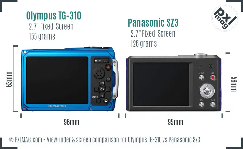 Olympus TG-310 vs Panasonic SZ3 Screen and Viewfinder comparison