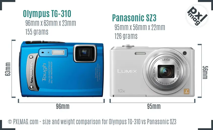 Olympus TG-310 vs Panasonic SZ3 size comparison