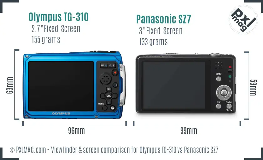 Olympus TG-310 vs Panasonic SZ7 Screen and Viewfinder comparison