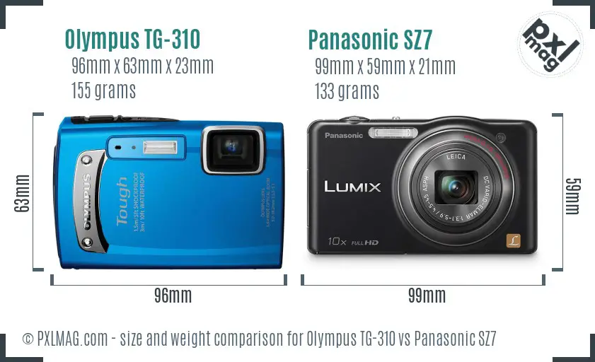 Olympus TG-310 vs Panasonic SZ7 size comparison