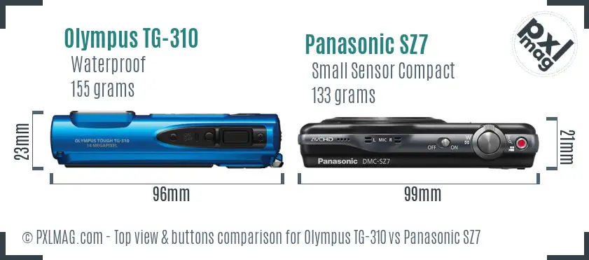 Olympus TG-310 vs Panasonic SZ7 top view buttons comparison