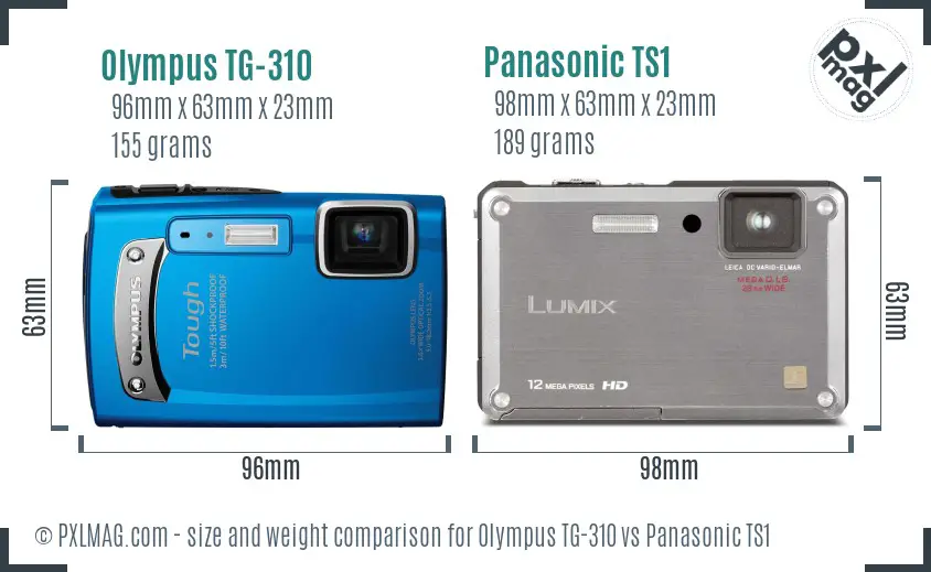 Olympus TG-310 vs Panasonic TS1 size comparison