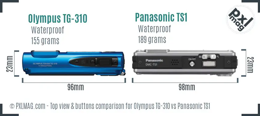 Olympus TG-310 vs Panasonic TS1 top view buttons comparison