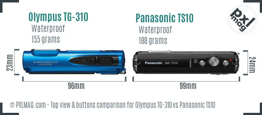 Olympus TG-310 vs Panasonic TS10 top view buttons comparison Olympus TG-310 vs Panasonic TS10 top view buttons comparison