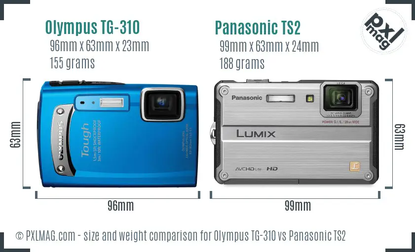 Olympus TG-310 vs Panasonic TS2 size comparison